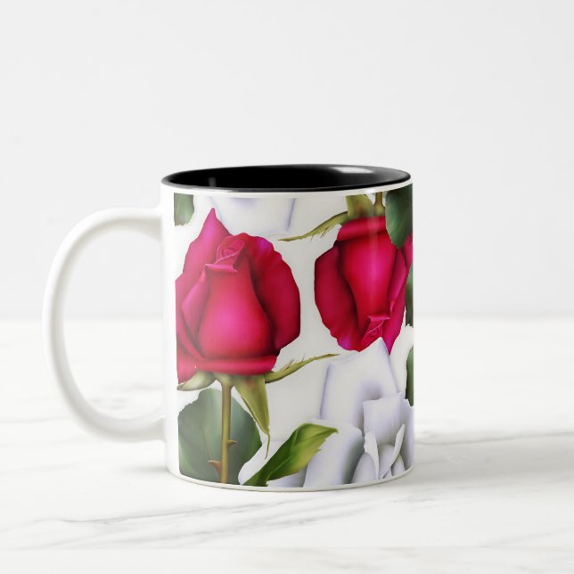 Caneca De Café Em Dois Tons Rosas Vermelhas e Brancas Shabby Chic Rústico Glam (Esquerda)