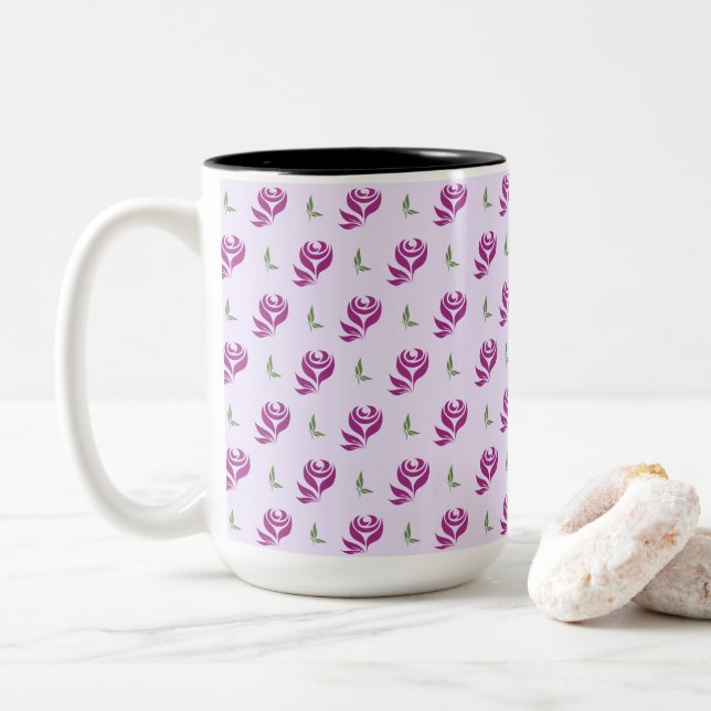 Caneca De Café Em Dois Tons Rose Garden Vibes Motif (Com Donut)