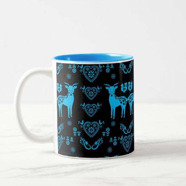 Caneca De Café Em Dois Tons Rosemaling Norueguês Folk Art (Esquerda)