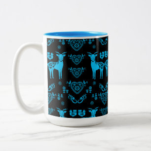 Caneca De Café Em Dois Tons Rosemaling Norueguês Folk Art