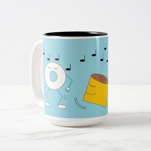 Caneca De Café Em Dois Tons Rosquinha em pó e caneca de café: (Frente Esquerda)