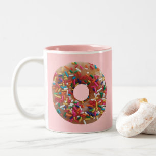 Caneca De Café Em Dois Tons Rosquinha Realista com borrifações Coloridas Rosa