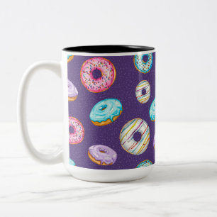 Caneca De Café Em Dois Tons Rosquinhas de Aquarela com Púrpura Escura