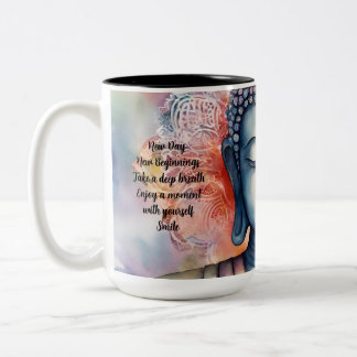 Caneca De Café Em Dois Tons Rosto Buda Watercolor com Fundo de Mandala