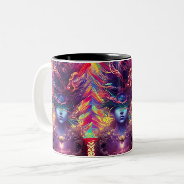 Caneca De Café Em Dois Tons rosto de abstrato mulher (Frente Esquerda)