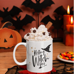 Caneca De Café Em Dois Tons Rosto de Bruxa Descansada