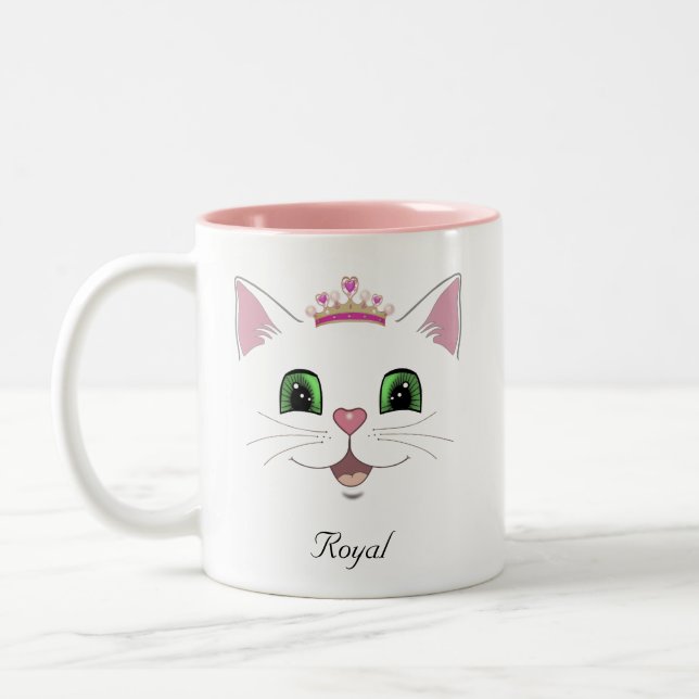 Caneca De Café Em Dois Tons Rosto de gato e caligrafia (Esquerda)