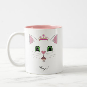 Caneca De Café Em Dois Tons Rosto de gato fofo real & caligrafia