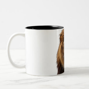 Caneca De Café Em Dois Tons Rosto de Leão Majestoso com Olhos Azuis Anima Fa