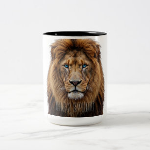 Caneca De Café Em Dois Tons Rosto de Leão Majestoso com Olhos Azuis Anima Se