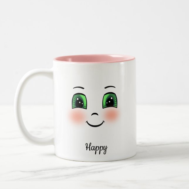 Caneca De Café Em Dois Tons Rosto feliz, branco e esbranquiçado (Esquerda)