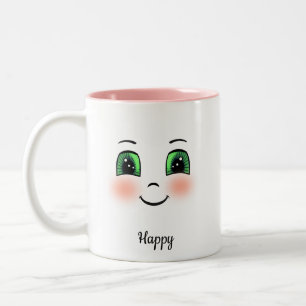 Caneca De Café Em Dois Tons Rosto feliz com rubor fofo em branco