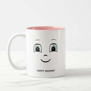 Caneca De Café Em Dois Tons Rosto Feliz com Texto Personalizado e Monograma