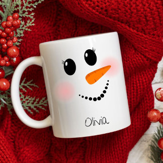 Caneca De Café Em Dois Tons Rosto Feliz de Boneco de Neve Cílios Rosa Personal