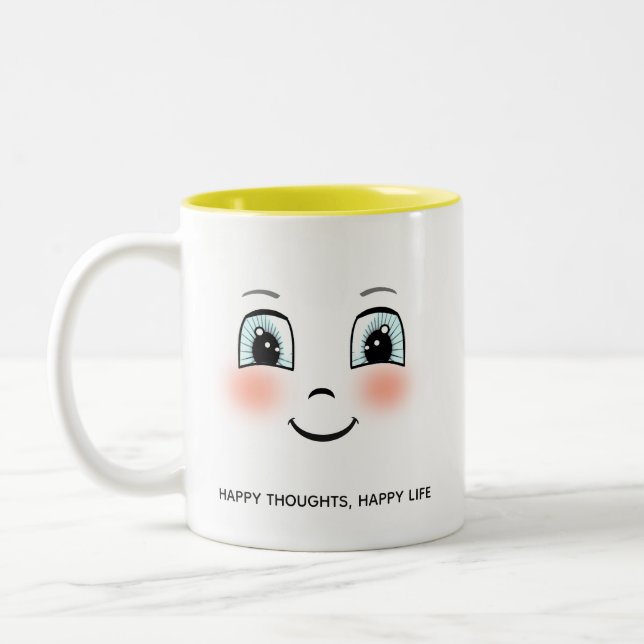 Caneca De Café Em Dois Tons Rosto feliz fofo com texto personalizado (Esquerda)