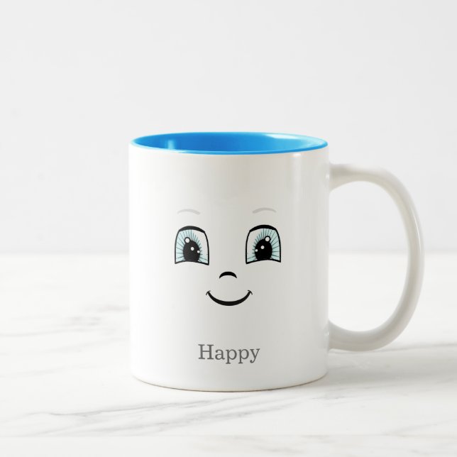 Caneca De Café Em Dois Tons Rosto feliz fofo em branco (Direita)