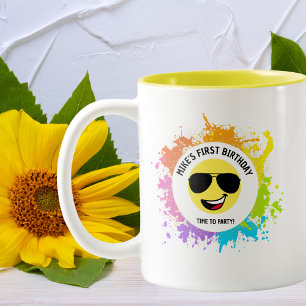 Caneca De Café Em Dois Tons Rosto Feliz Fofo,Óculos de Aviador,Aniversário Div