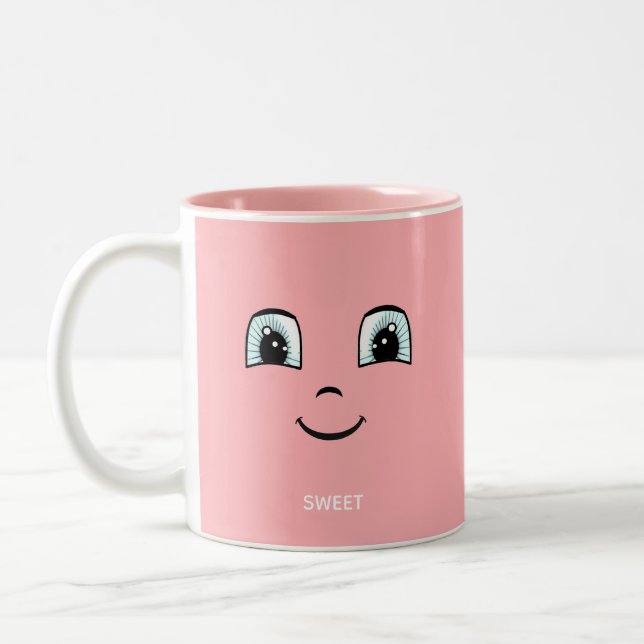Caneca De Café Em Dois Tons Rosto Feliz Rosa com Texto Personalizado e Monogra (Esquerda)