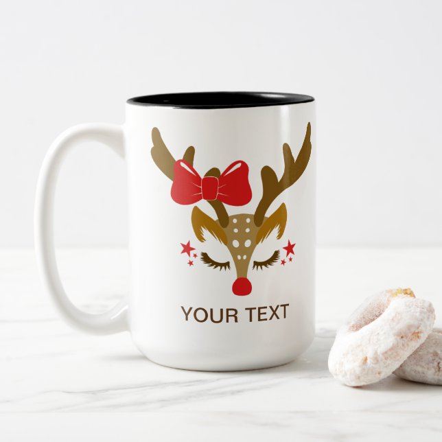 Caneca De Café Em Dois Tons Rosto Personalizado de Reinador de Natal (Com Donut)