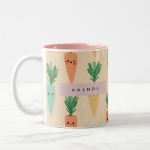 Caneca De Café Em Dois Tons Rostos de Cenoura Kawaii Pastel Personalizados