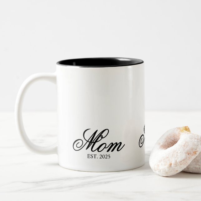 Caneca De Café Em Dois Tons Roteiro Elegante Preto Mãe Estabelecida (Com Donut)