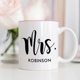 Caneca De Café Em Dois Tons Roteiro moderno personalizado de casamento da Sra.