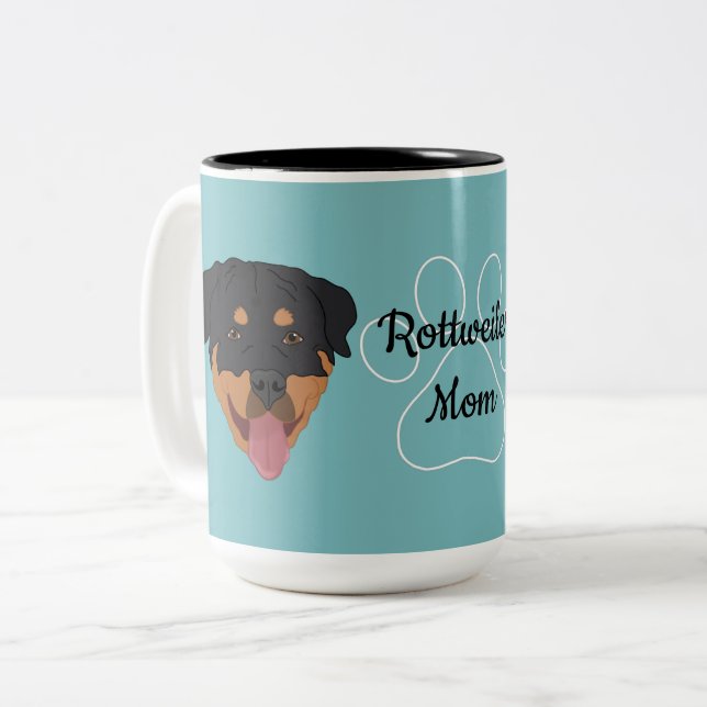Caneca De Café Em Dois Tons Rottweiler Mãe (Frente Esquerda)