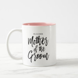Caneca De Café Em Dois Tons Rótulo de Mãe do Noivo em Letra de Pincel Moderna