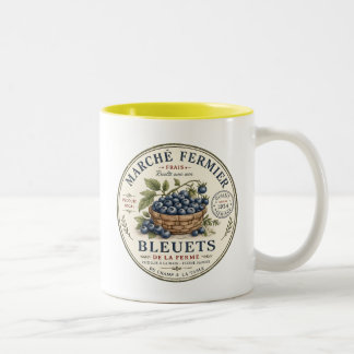 Caneca De Café Em Dois Tons Rótulo de Mirtilos Vintage