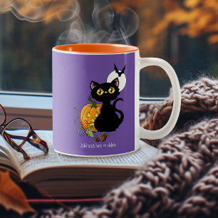 Caneca De Café Em Dois Tons Roxo Assustador Gatinho Preto Halloween Abóbora