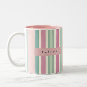 Caneca De Café Em Dois Tons Roxo Personalizado Listras Pastel Menta