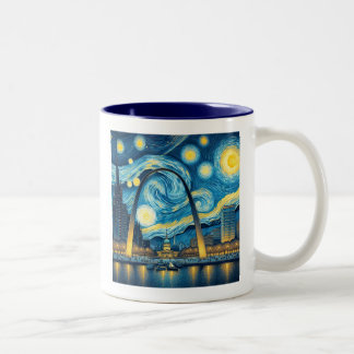 Caneca De Café Em Dois Tons Rua da Noite Estrelada, Louis Missouri