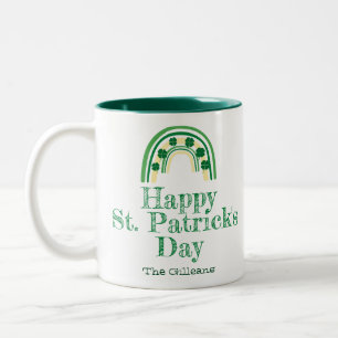 Caneca De Café Em Dois Tons Rua de ferradura Shamrock verde. Dia de Patrick