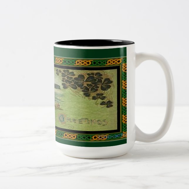 Caneca De Café Em Dois Tons Rua. Dia de Patrick Saudações Celtic Knot Border M (Direita)