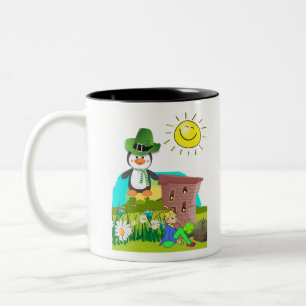 Caneca De Café Em Dois Tons rua feliz. O pinguim do Dia do Patrick Leprechaun