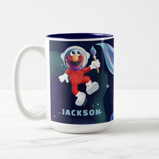 Caneca De Café Em Dois Tons Rua Sésamo | Espaço Exterior Elmo Personalizado (Esquerda)