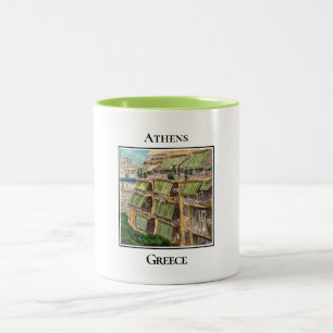 Caneca De Café Em Dois Tons Rua Típica de Apartamentos em Atenas Grécia