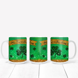 Caneca De Café Em Dois Tons Rua Verde, Dia de Patrick com Shamrock e Glitter