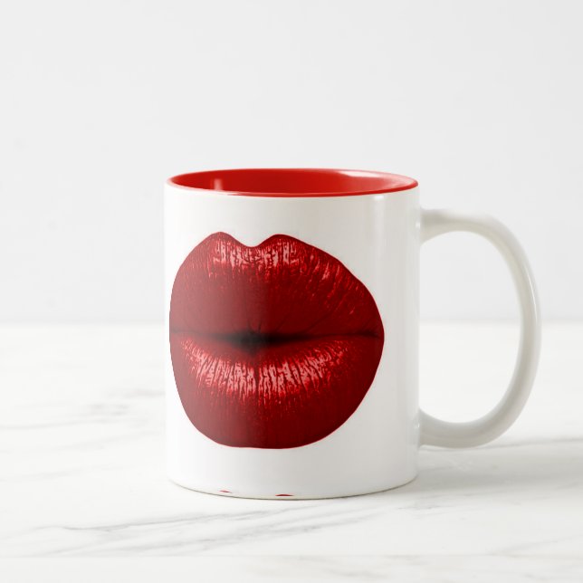 CANECA DE CAFÉ EM DOIS TONS RUBY RED LIPSTICK MAKEUP BEAUUON FASHION LÁBIOS (Direita)