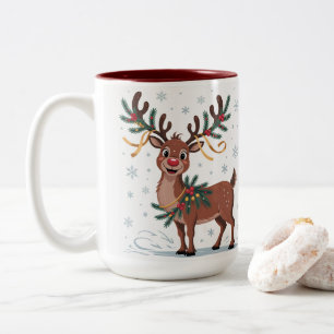 Caneca De Café Em Dois Tons Rudolph Fofo com Acentos Dourados