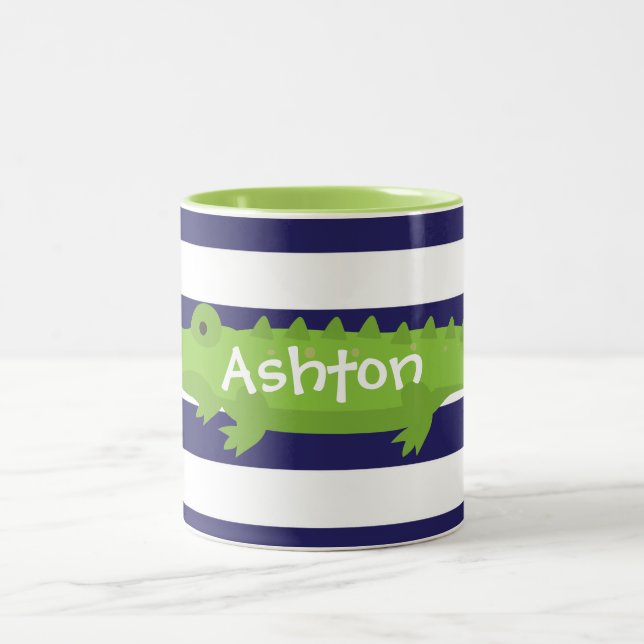 Caneca De Café Em Dois Tons Rugby Stripes Alligator Personalizado (Centro)