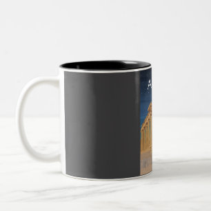 Caneca De Café Em Dois Tons Ruínas da Grécia de Atenas no Poster de viagens da