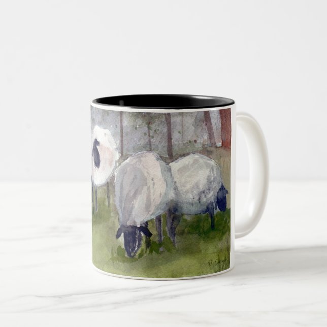 Caneca De Café Em Dois Tons Rustic Grazing Sheep (Frente Esquerda)