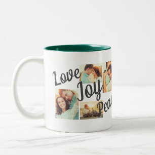 Caneca De Café Em Dois Tons Rustic Green Love Joy Peace Script Holiday 4 Photo