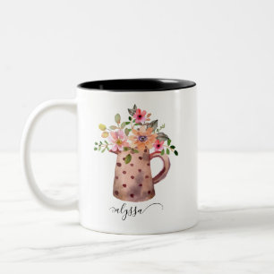 Caneca De Café Em Dois Tons Rustic Pitcher Peach & Mauve Watercolor Floral