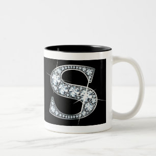 Caneca De Café Em Dois Tons "S" Diamond Bling em Black Mug