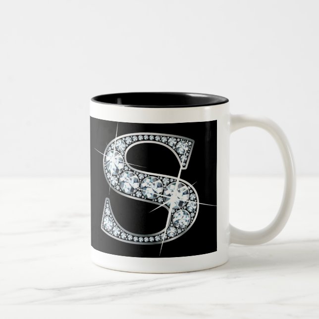 Caneca De Café Em Dois Tons "S" Diamond Bling em Black Mug (Direita)