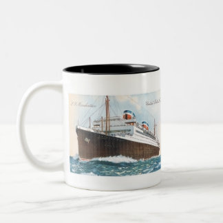 Caneca De Café Em Dois Tons S.S. Forro de oceano do vintage de Manhattan