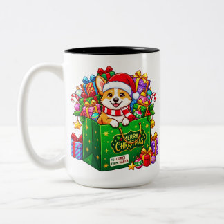 Caneca De Café Em Dois Tons Saco de Presente de Natal Corgi Alegria