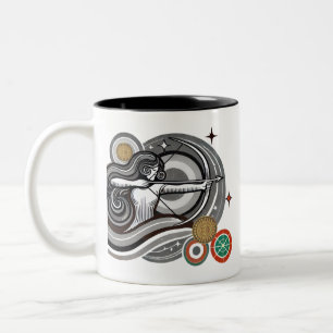 Caneca De Café Em Dois Tons Sagitário Negro e Branco Zodiac